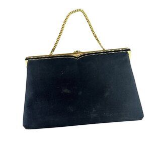Coblentz Original Vintage Black Satin Evening Clutch Gold Chain